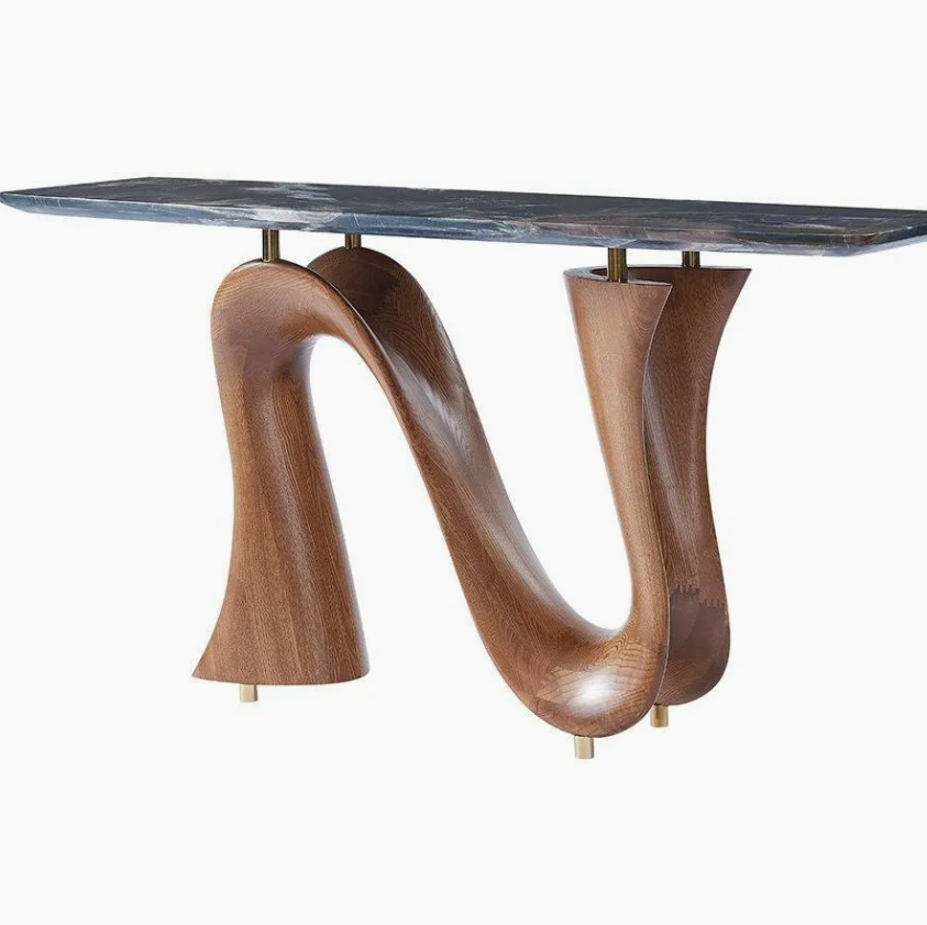 Solid Wood & Natural Marble Console Table – Walnut Dining Room, Restaurant & Modern Interior Furniture