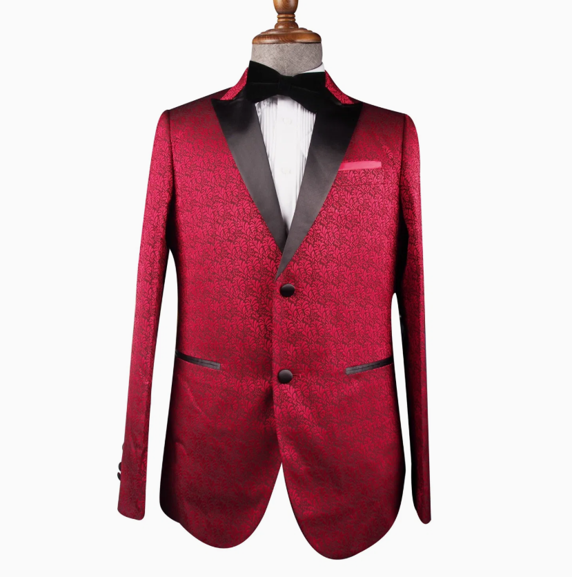 Men's Red Jacquard Slim-Fit Tuxedo Jacket – Custom Made Wholesale Formal Suit Jacket