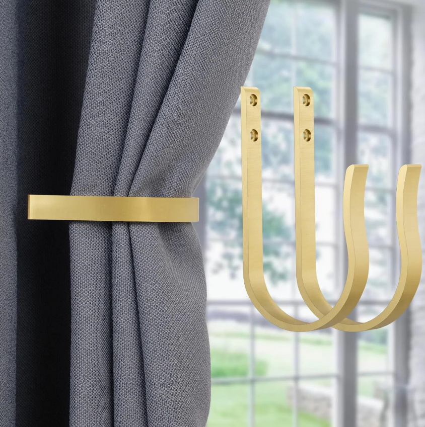 Brass Curtain Drapery Holdbacks – U-Shaped Wall-Mounted Curtain Tiebacks