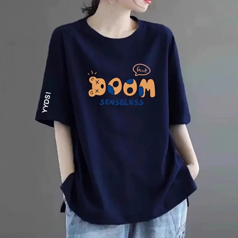 Women's Oversized Cotton T-Shirt – Custom Print, Thick Ribbed Collar & Patchwork Design