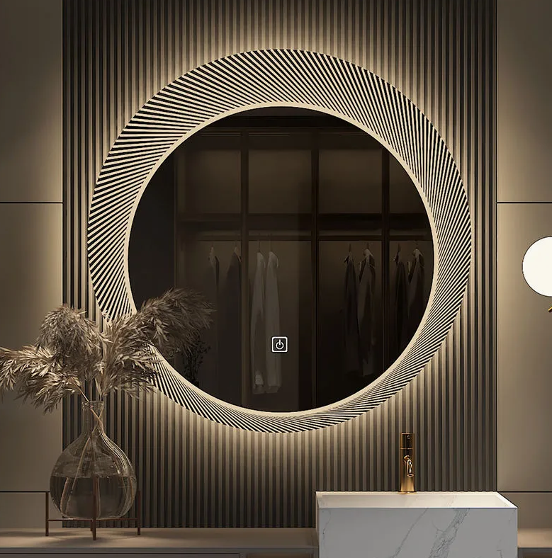 Round LED Bathroom Mirror – Touch Sensor Illuminated Wall-Mounted Glass Mirror