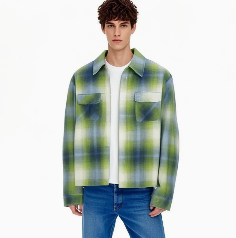 Premium Men's 100% Cotton Flannel Shirt – Custom Plaid Long Sleeve Casual Shirt Jacket