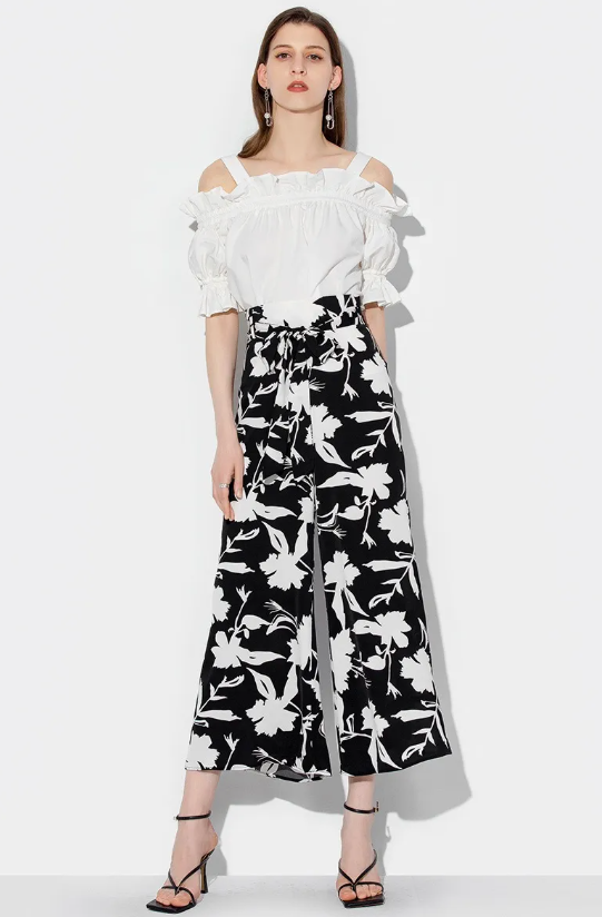 Women's Summer Floral Printed Wide-Leg 3/4 Trousers – Casual Holiday Beach Pants