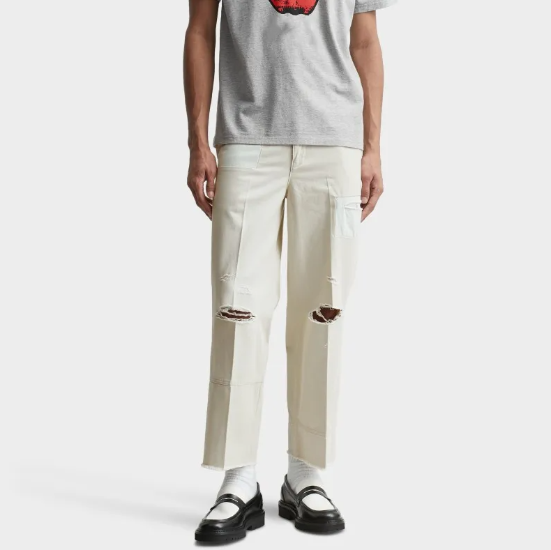 Unisex 100% Cotton Chino Pants – Distressed Straight-Leg Casual Trousers